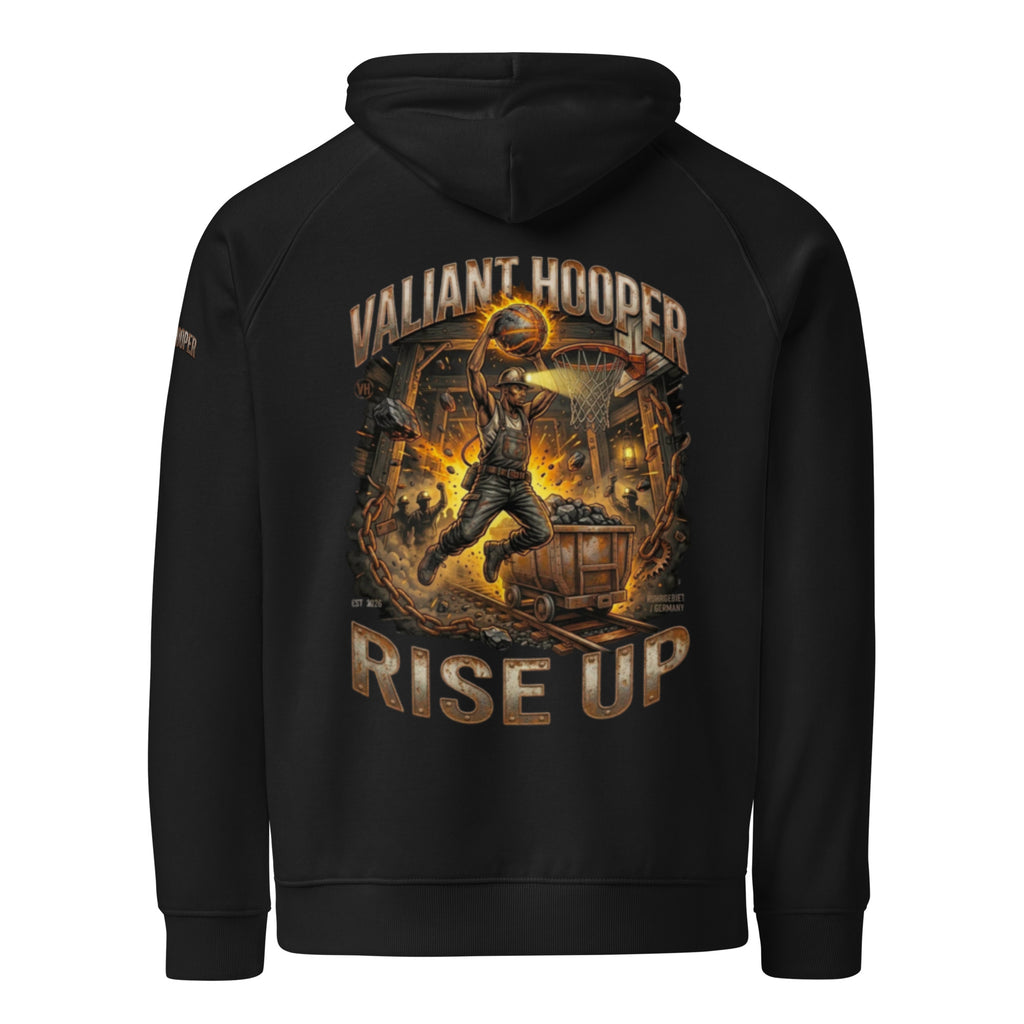 Rise Up Raglan Hoodie in Schwarz – Rückansicht