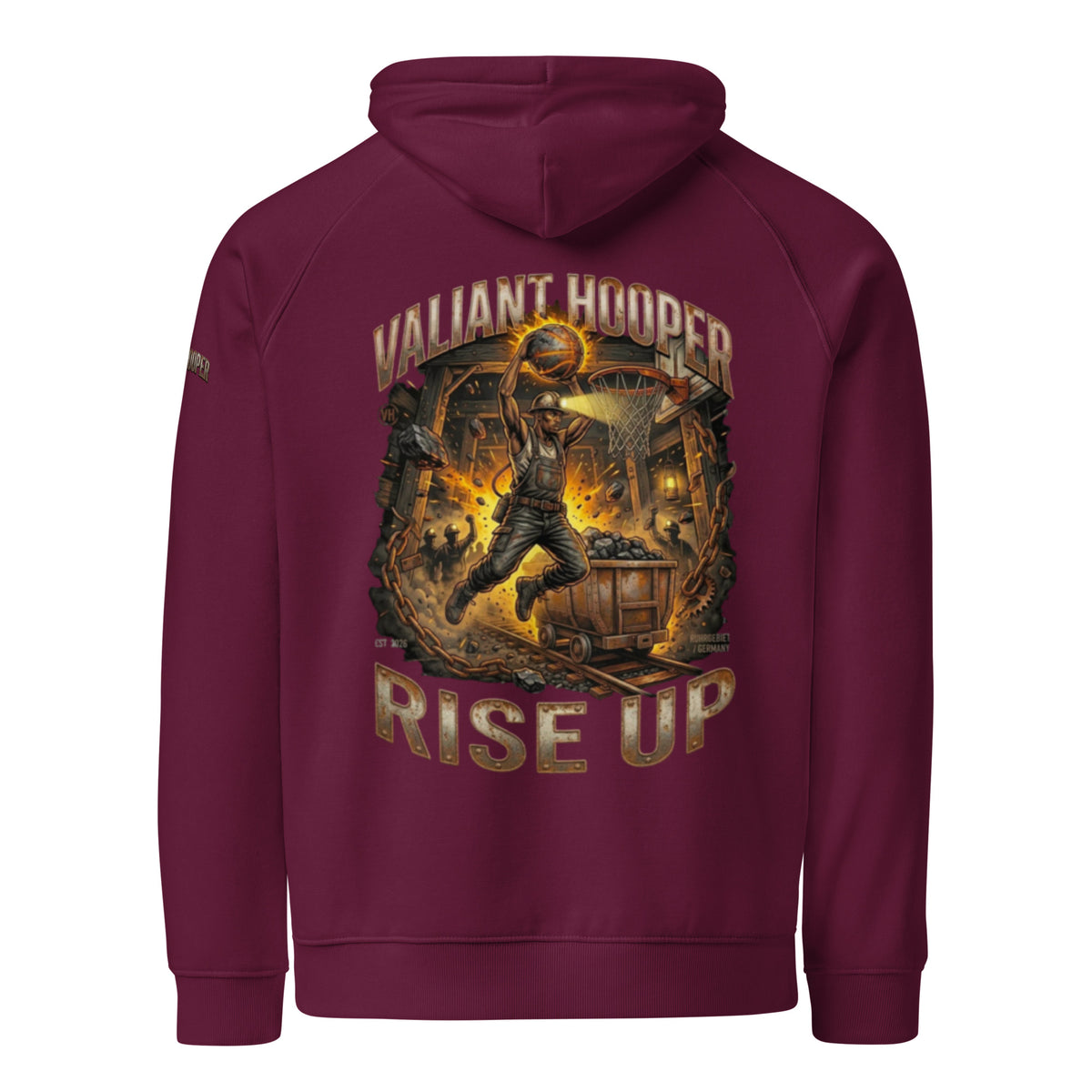 Rise Up Raglan Hoodie in Burgundy – Rückansicht