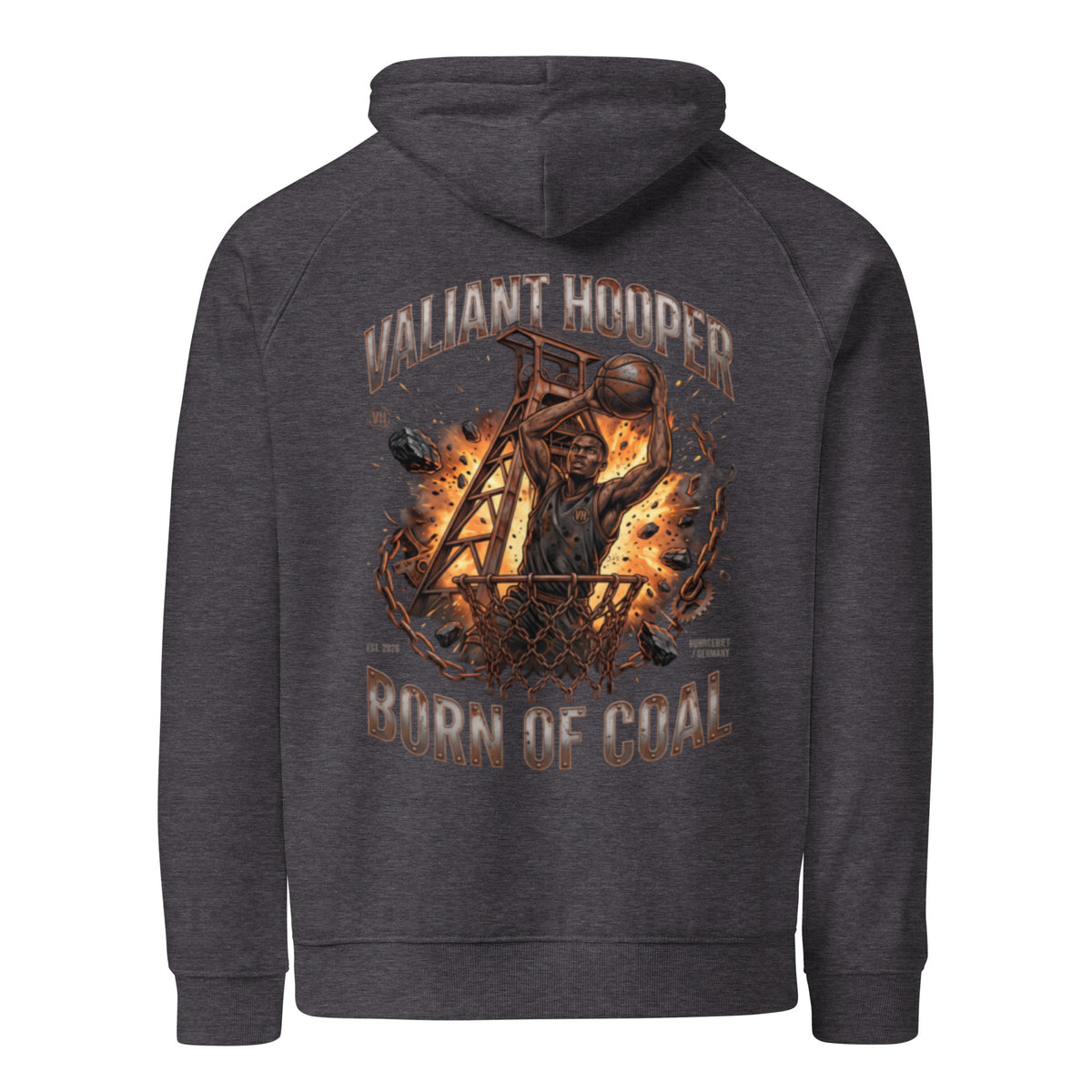 Born of Coal Raglan Hoodie in Charcoal Melange – Rückansicht