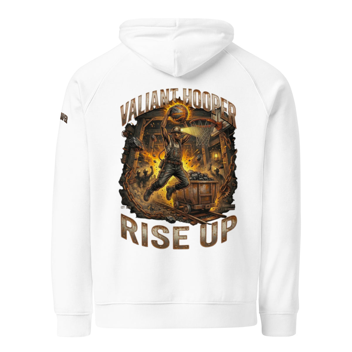 Rise Up Raglan Hoodie in Weiß – Rückansicht