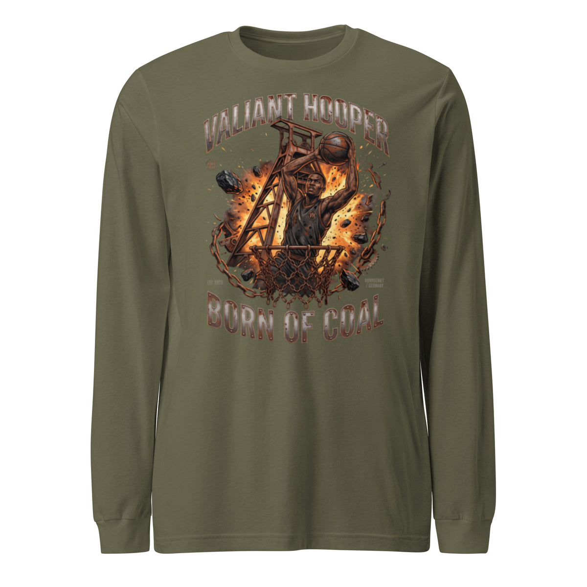 Born of Coal Longsleeve in Militärgrün – Vorderansicht