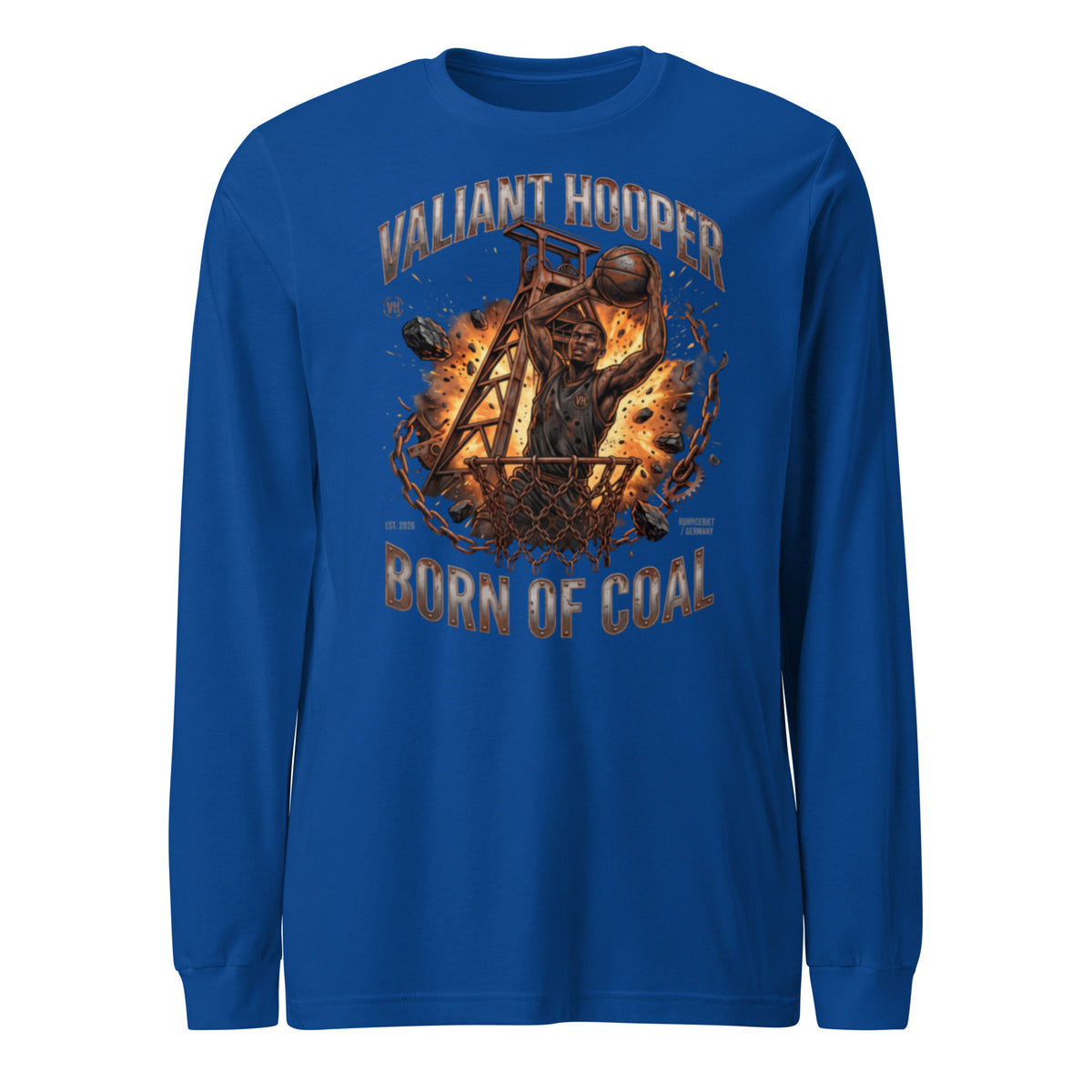 Born of Coal Longsleeve in True Royal – Vorderansicht