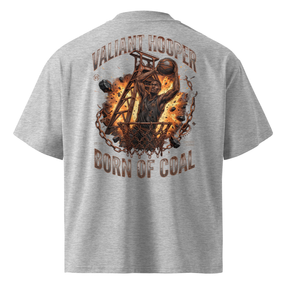 Born of Coal Oversize Tee in Heather Grau – Rückansicht