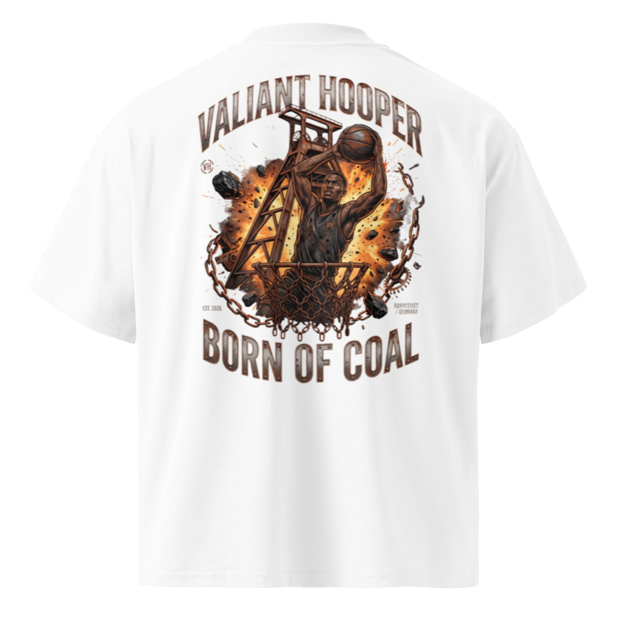 Born of Coal Oversize Tee in Weiß – Rückansicht