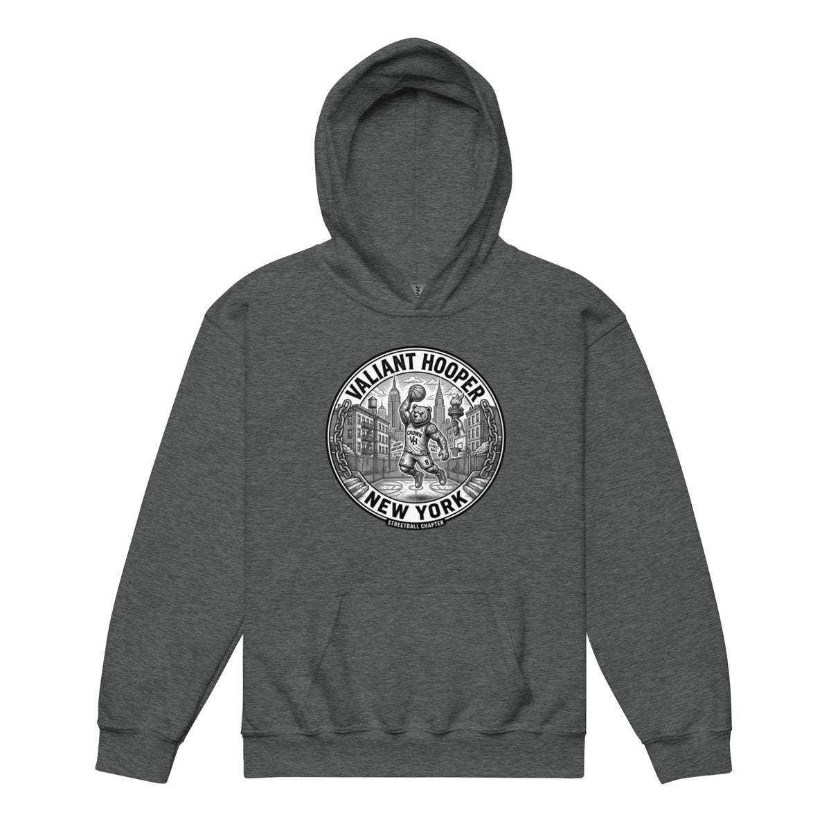 Renegade Kids Heavy-Blend Hoodie in Dunkles Heather – Vorderansicht